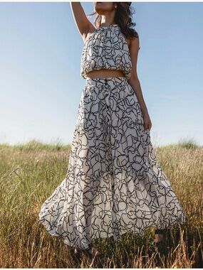 Astr White Dress with Black Abstract Scribble Print